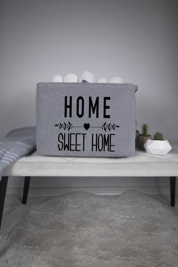 Gri Home Sweet Home Dikdörtgen Sepet 37x27x25