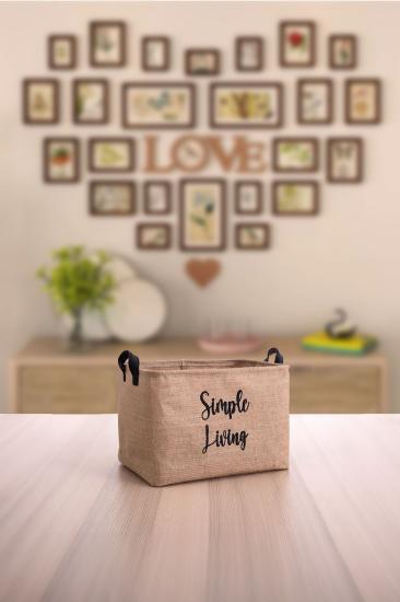 Jüt Simple Living Baskılı Küçük Boy Düzenleyici Saklama Sepeti 15x25x18