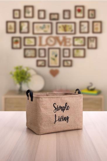 Jüt Orta Boy Simple Living Baskılı Düzenleyici Saklama Sepeti Set 30x22x18