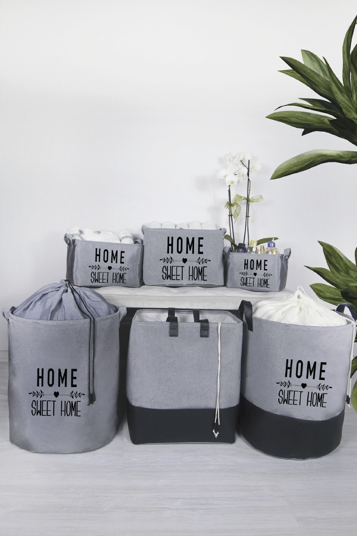 Rope%20Home%20Gri%20Home%20Sweet%20Home%20Baskılı%20Dikdörtgen%20Sepet%2018x24x14